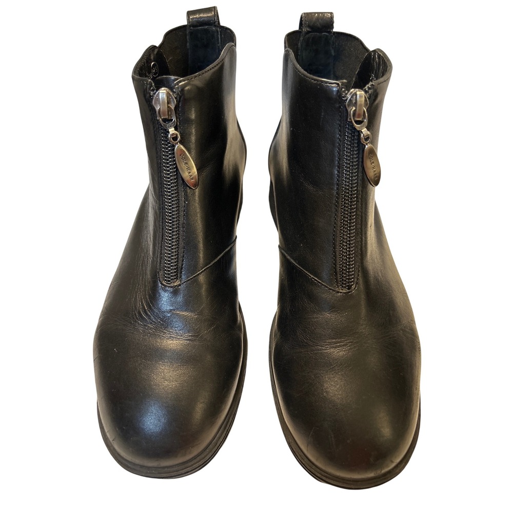 Cole Haan Front Zip Ankle Boots Womens 6.5 Black Excellent Leather Wedge F5908